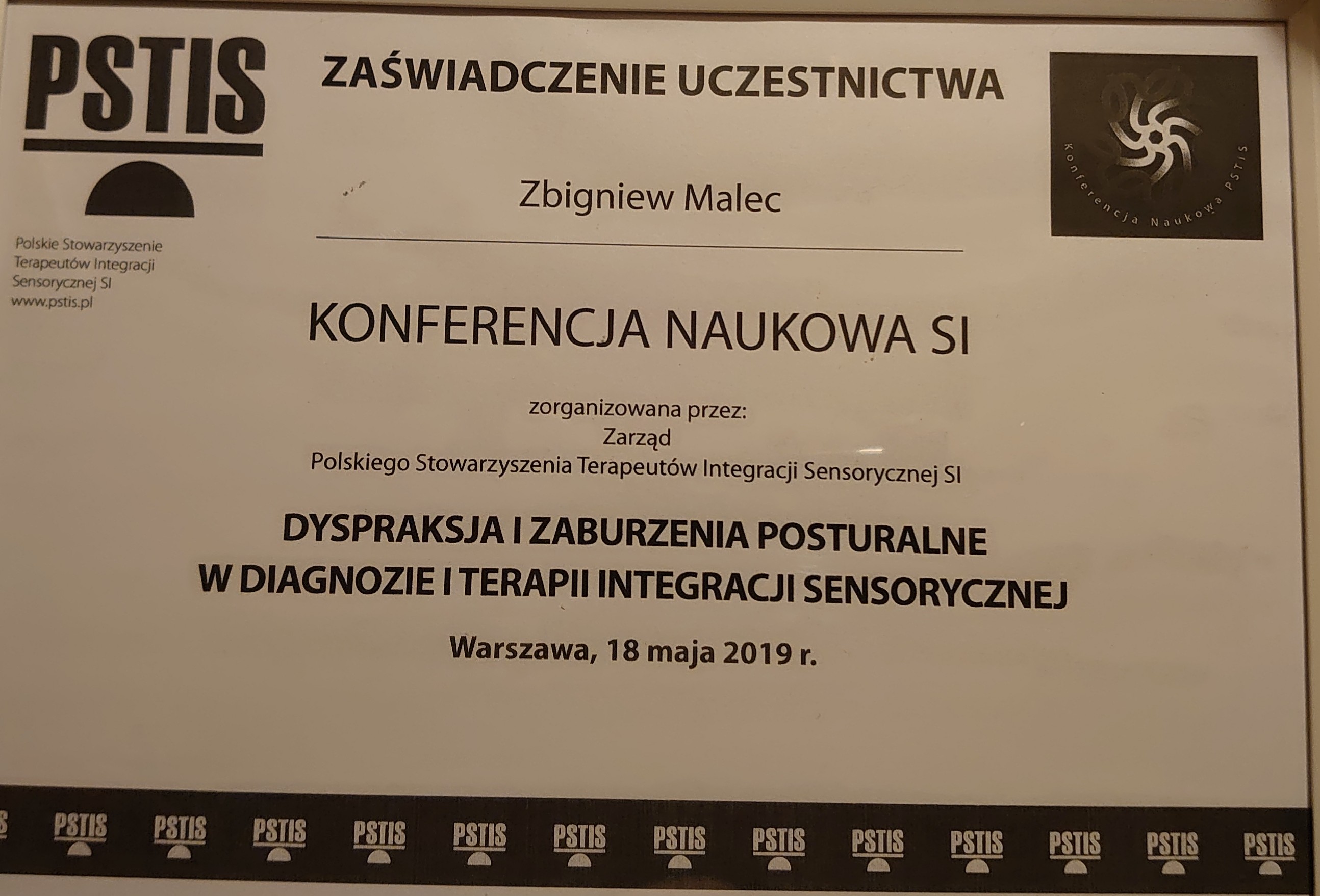 Certyfikat Udział w konferencjach - Zbigniew Malec